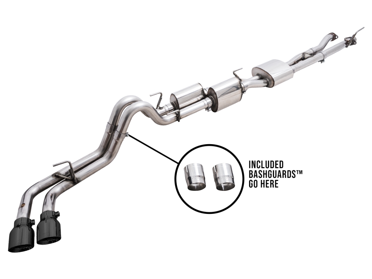 3015-33826 Dual Diamond Black Tips Catback Exhaust with Bash Guard for 2016-2022 Toyota Tacoma 0FG