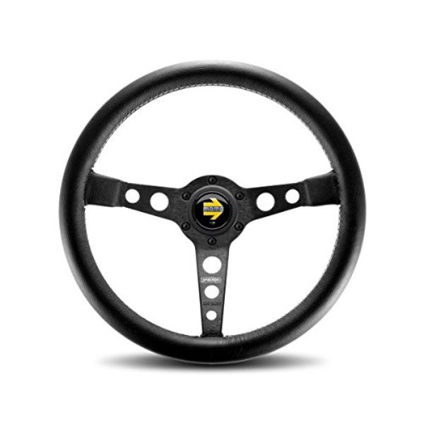 350 mm Black Leather White Stitch & Black Spokes Prototipo Steering Wheel