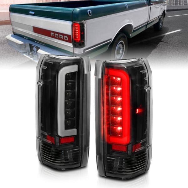 LED Taillights Black Housing Clear Lens for 1987-1996 Ford F-150 - Set of 2