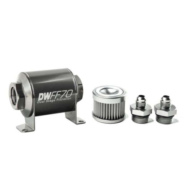 6AN 10 Micron Stainless Steel Universal Inline Fuel Filter Housing Kit