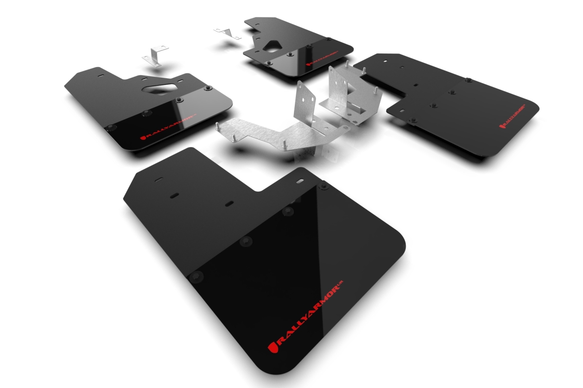 Black Mud Flap with Red Logo for 2021-22 Ford Bronco - Plastic Bumper Plus RR & No Raptor-Sport
