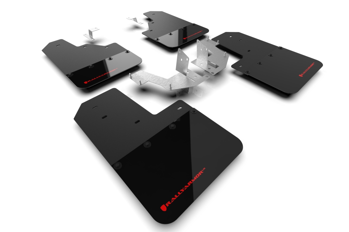 Black Mud Flap with Red Logo for 2021-22 Ford Bronco - Plastic Bumper, No Raptor-Sport & No RR-RB