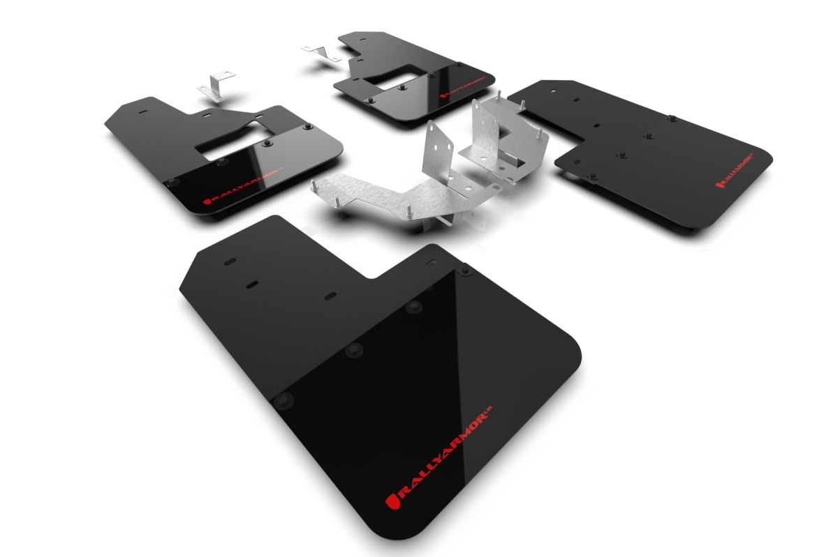 Black Mud Flap with Red Logo for 2021-22 Ford Bronco - Plastic Bumper Plus RB & No Raptor-Sport