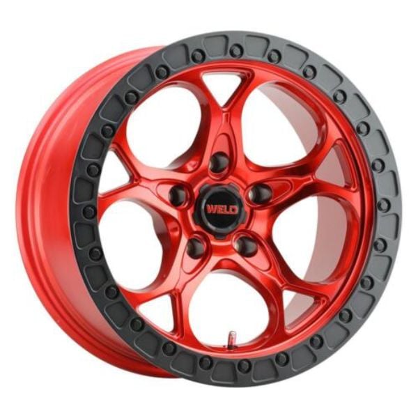 17 x 9 in. W134 Off-Road Candy Red & Gloss Black Ring Ledge Wheel - 5 x 127, ET-12 Bolt Spacing & 4.50 in. 71.5 -  DistracciOn, DI3848180