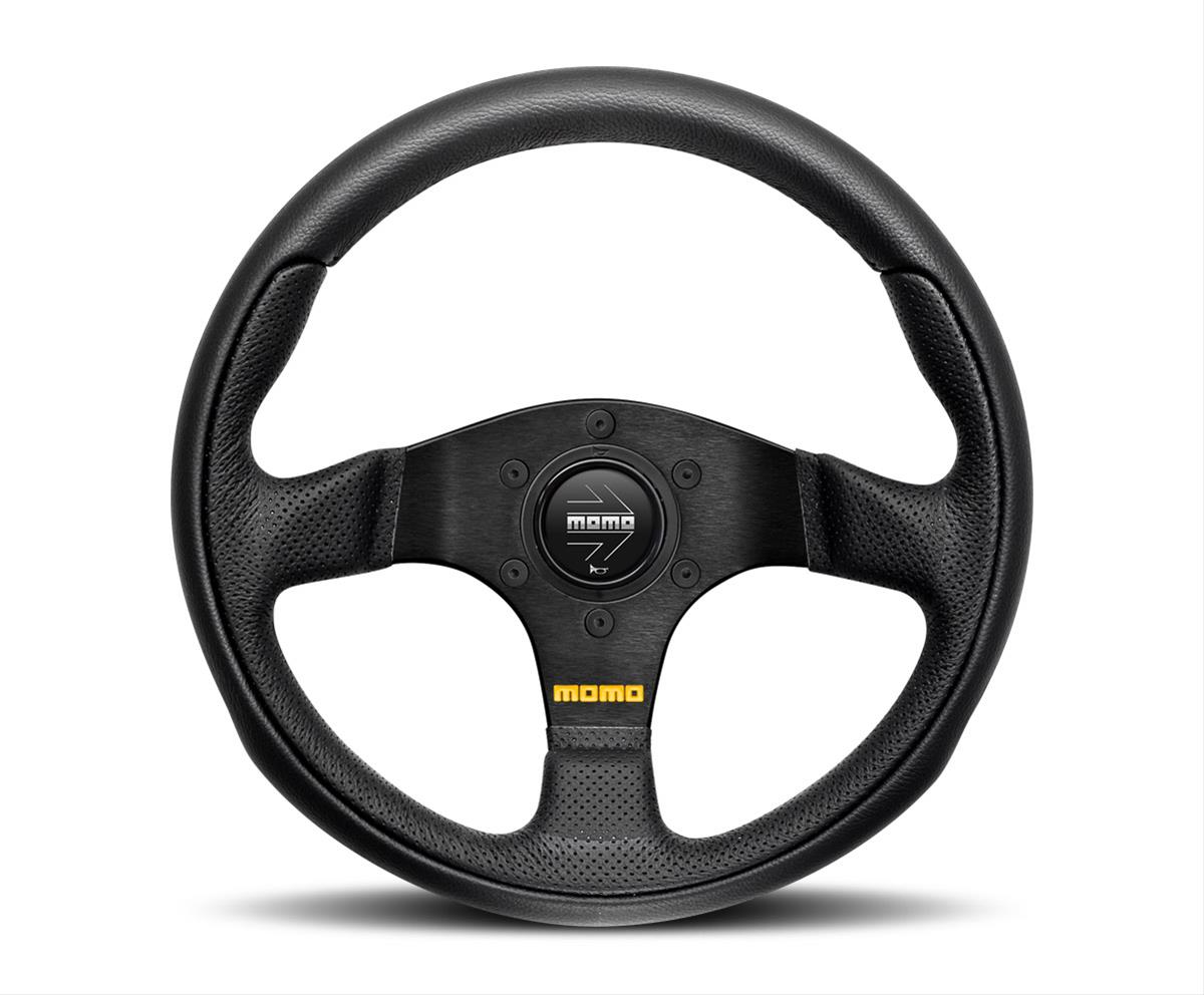 MOMO TEA30BK0B 300 mm Team Steering Wheel - 4 Black Leather & Black Spokes
