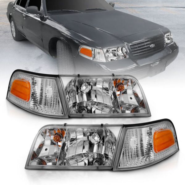 Chrome Headlight with Bumper Light for 1998-2005 Ford Crown Victoria - Chrome - Set of 2 - OE Quality