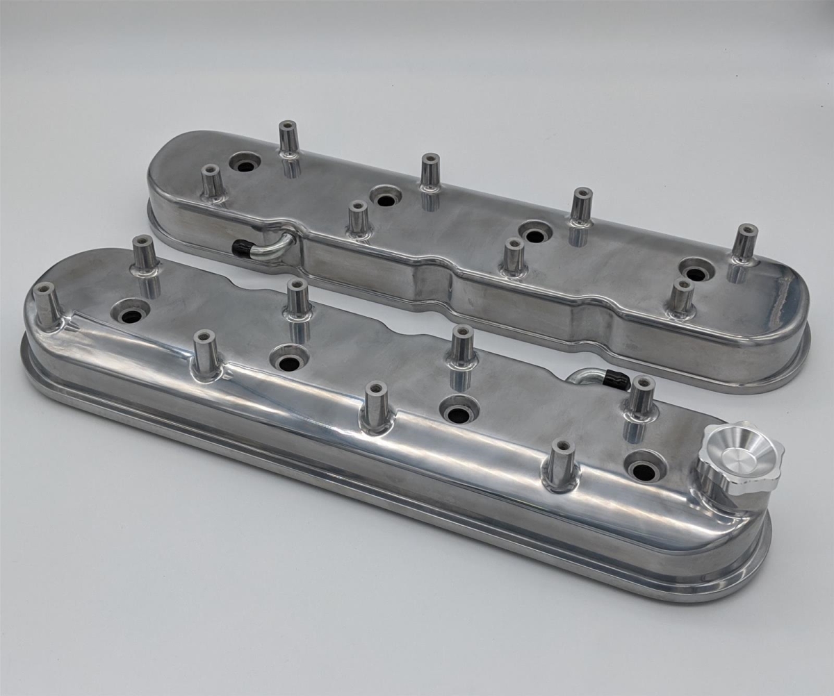 Tall Valve Cover with Integral Angled Coil Mounts for 1996-2022 GM LS, Polished - Set of 2