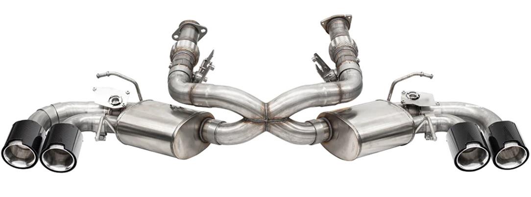 21100CF 3 in. Valved Cat-Back Exhaust System with 4.5 in. Carbon Fiber Polished Tips for 2020-2023 Chevrolet Corvette C8 RWD