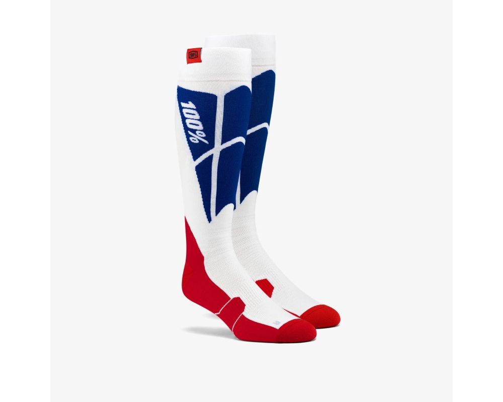 Picture of 100 Percent 24008-022-17 Hi Side Performance Socks&#44; White & Blue - Small & Medium