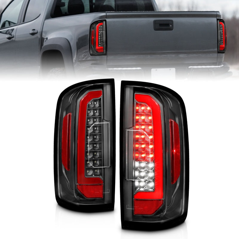 311432 Full LED Tail Lights with Red Lightbar for 2015-2021 Chevrolet Colorado, Black Housing Clear Lens