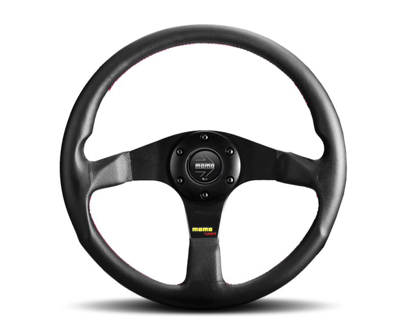 Momo TUN35BK0B 350 mm Black Leather, Red Stitch & Black Spokes Tuner Steering Wheel