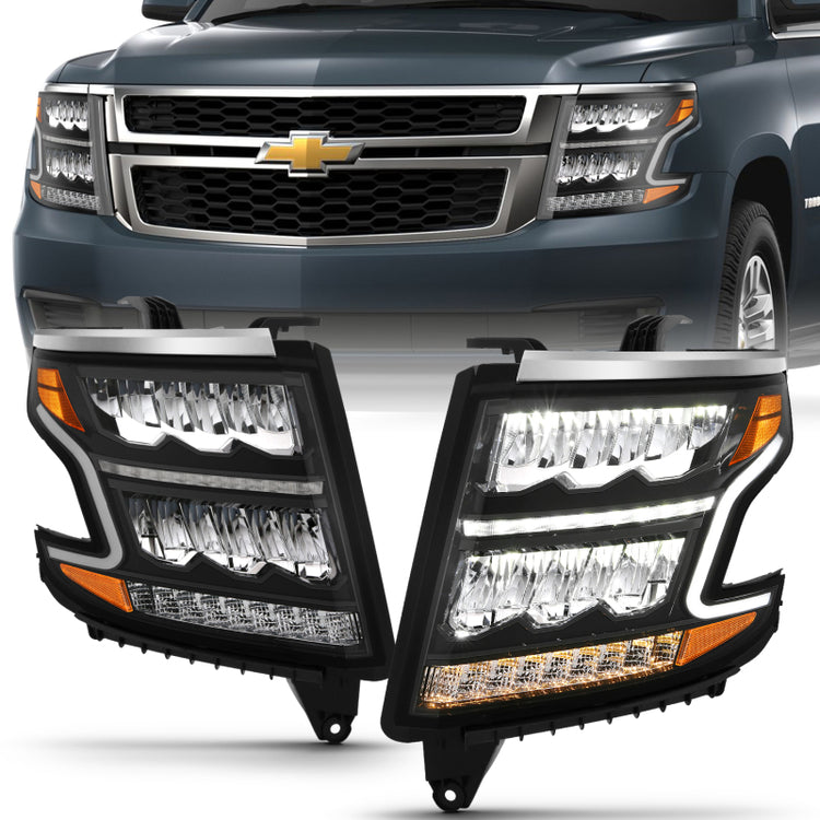 111478 Black DRL Bar LED Headlights with Sequential Turn Signal for 2015-2020 Chevy Suburban