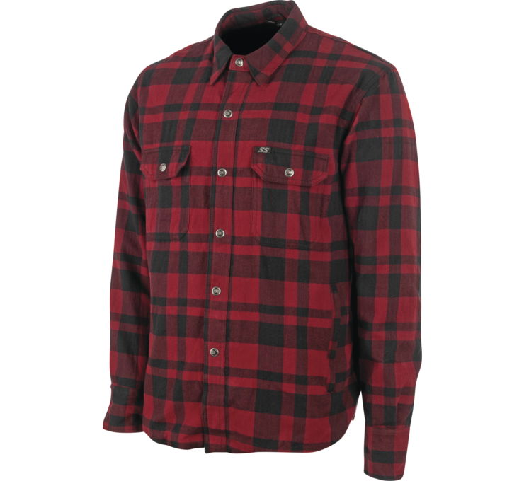 892267 Black Nine Reinforced Mens Moto Shirt, Red - Medium