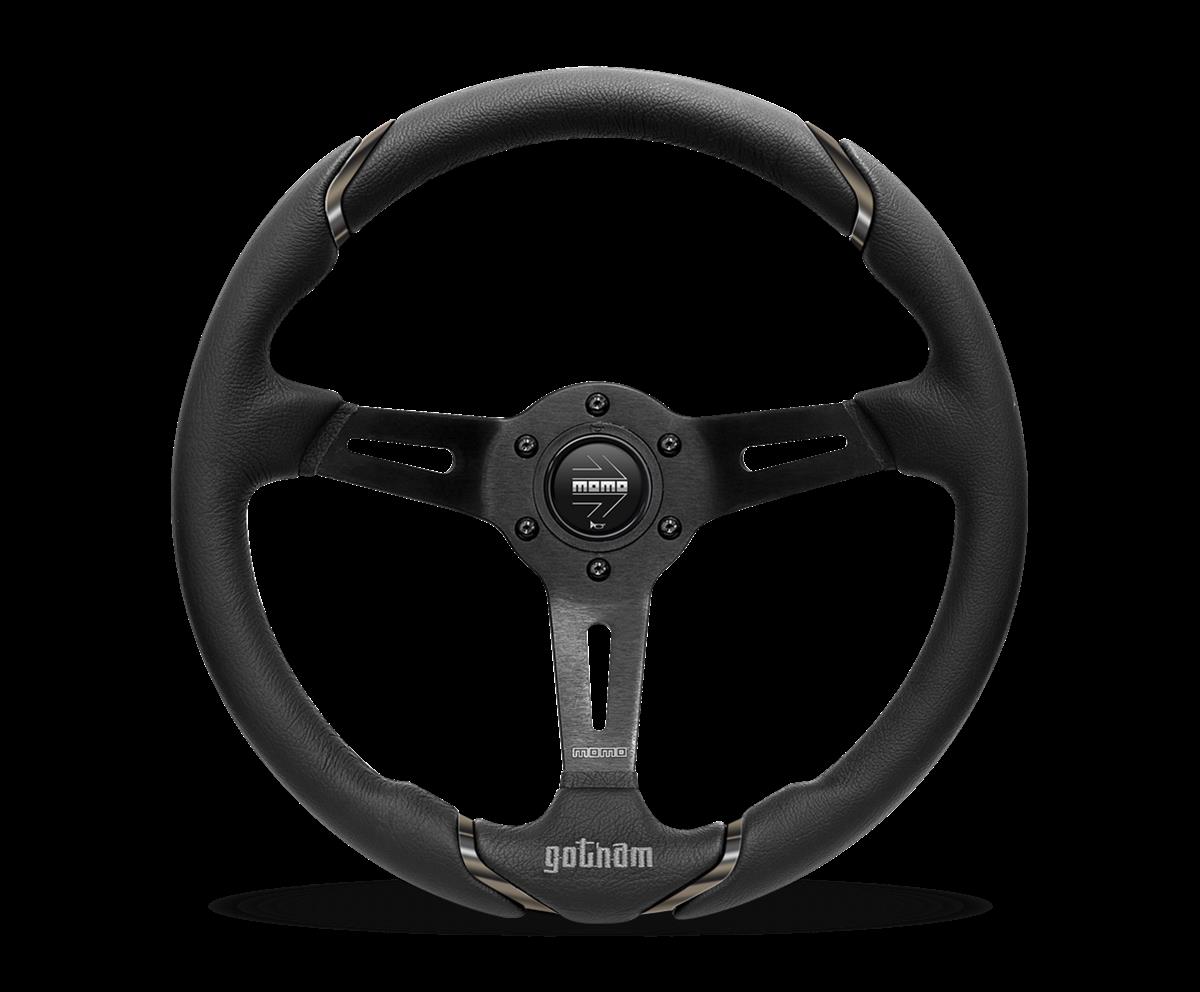 Momo GOT35BK0B 350 mm Gotham Steering Wheel - Black Leather & Black Spokes