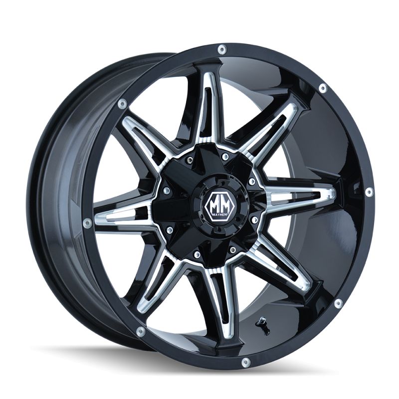 8090-7952M18 17 x 9 in. 5x127 BP, 18 mm Offset & 87 mm Hub 8090 Rampage Black with Milled Spokes Wheel