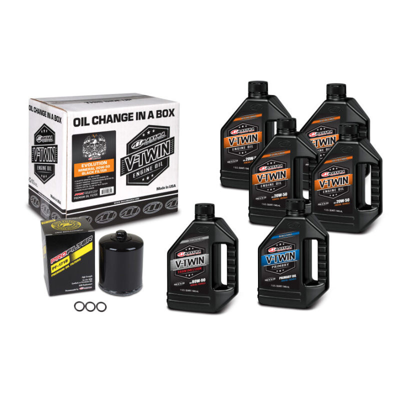 90-069016PB V-Twin Oil Change Kit - Mineral with Black Filter Evolution