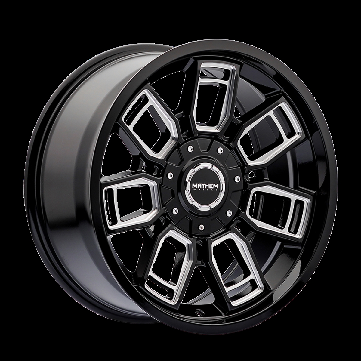 8118-2952BM 20 x 9 in. 5x127-139.7 BP, 87.1 mm Hub 8118 Ordinance Gloss Black with Milled Spokes Wheel