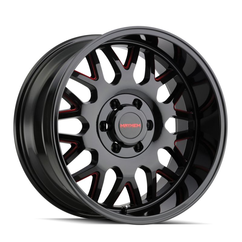 8110-2981BTR 20 x 9 in. 8x165.1 BP, 0 mm Offset & 130.8 mm Hub 8110 Tripwire Black with Prism Red Wheel