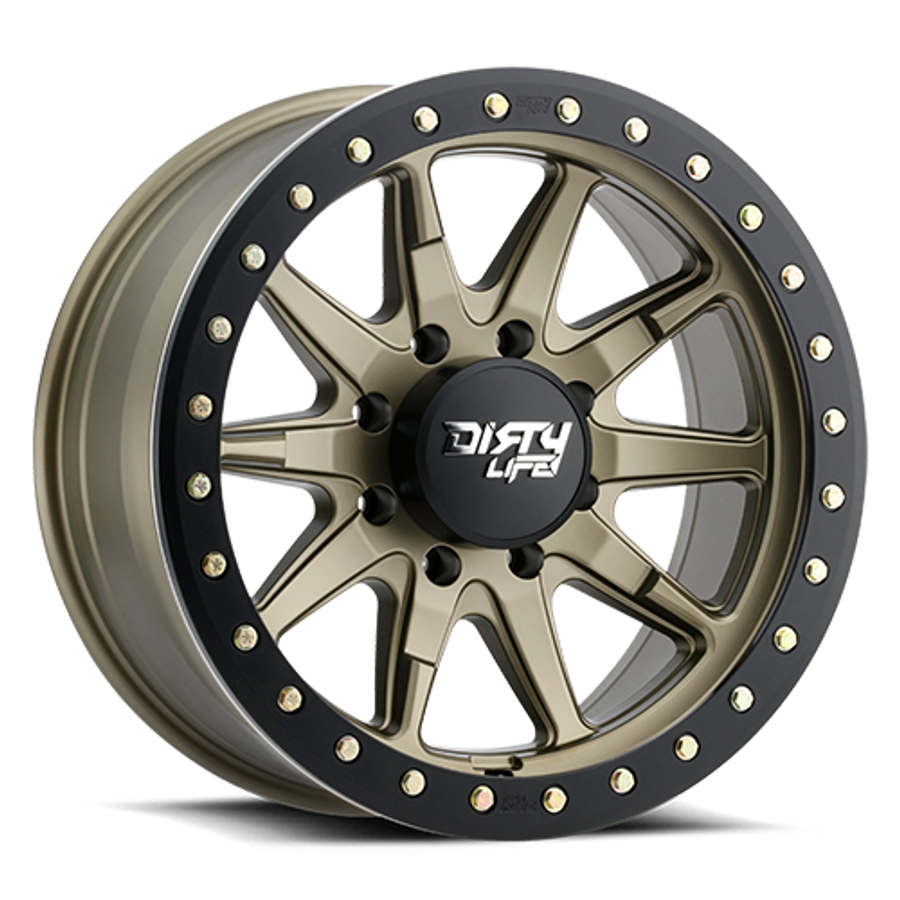 9304-7970MGD 17 x 9 DT-2 & 8 x 170 Bolt Pattern - 12 mm Offset & 130.8 mm Hub Satin Gold Wheel - Beadlock