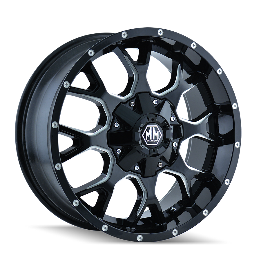 8015-2953M 20 x 9 Warrior & 5 x 127 Bolt Pattern - 0 mm Offset & 87 mm Hub Black with Milled Spokes Wheel