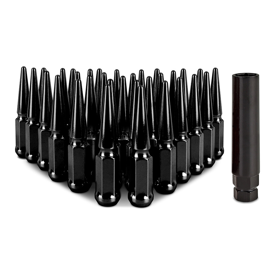 MMLG-SP1415-32BK M14 x 1.5 Steel Spiked Lug Nuts Set, Black - 32 Piece