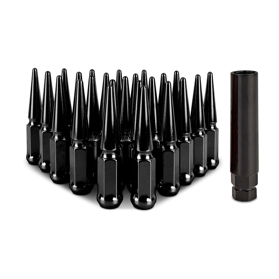 Steel Spiked Lug Nuts M14 x 1.5 Set, Black - 24 Piece