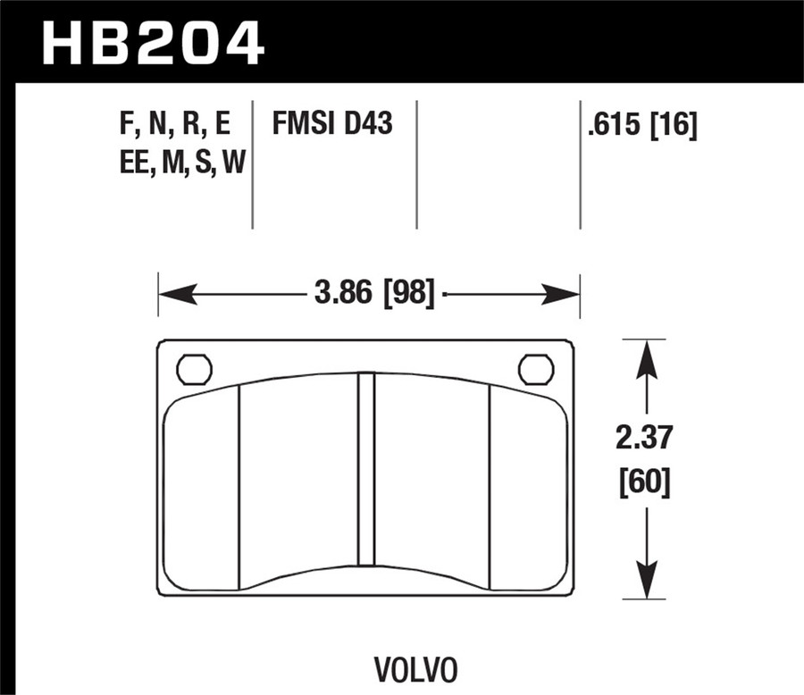 Hawk Performance HB204W.615 1990-1993 Volvo 240 DTC-30 Front Race Pads
