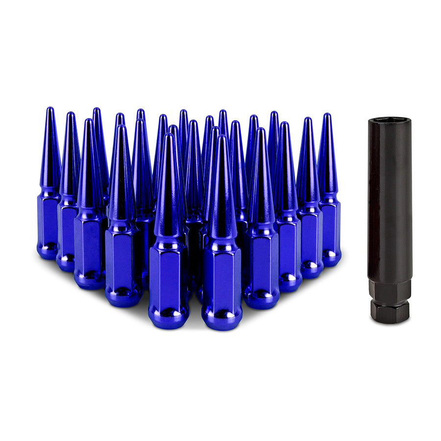 Steel Spiked Lug Nuts M12 x 1.5 Set, Blue - 24 Piece