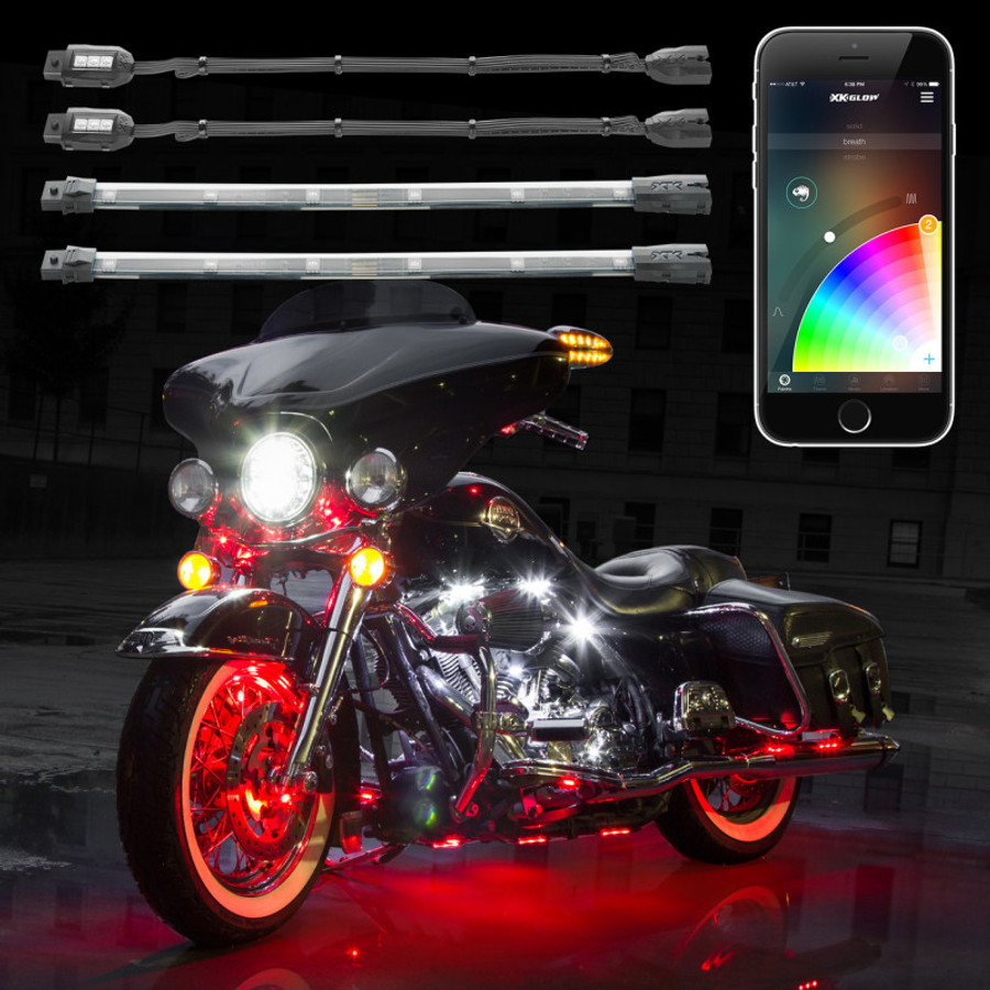 KS-Moto-Mini Strip Million Color XKCHROME Smartphone App ATV Motorcycle LED Light Kit 6 x Pod & 2 x 10 in.