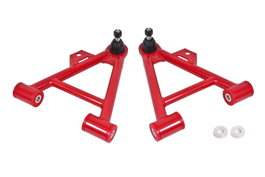 AA035R 1979-1993 Fox Mustang Lower Non-Adjustable A-Arms Coilover Only with Standard Ball Joint Poly - Red