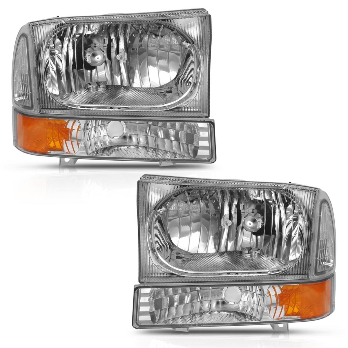 111458 Crystal Headlight with Corner Light & without Bulb for 2000-2004 Ford Excursion - Chrome Amber