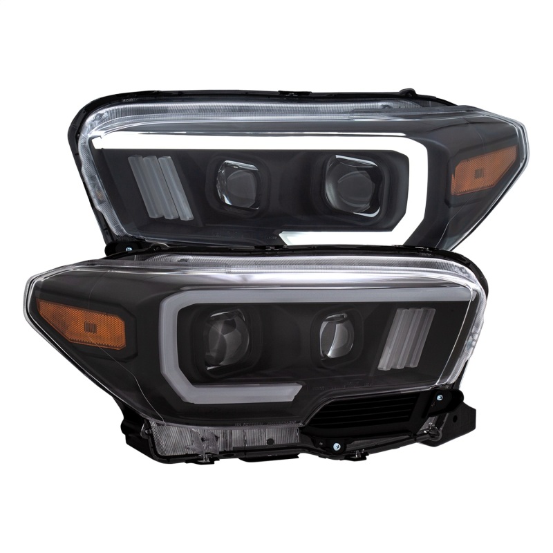 111397 Plank Style Switchback Black Projector Highlights with Amber DRL for 2016-2017 Toyota Tacoma