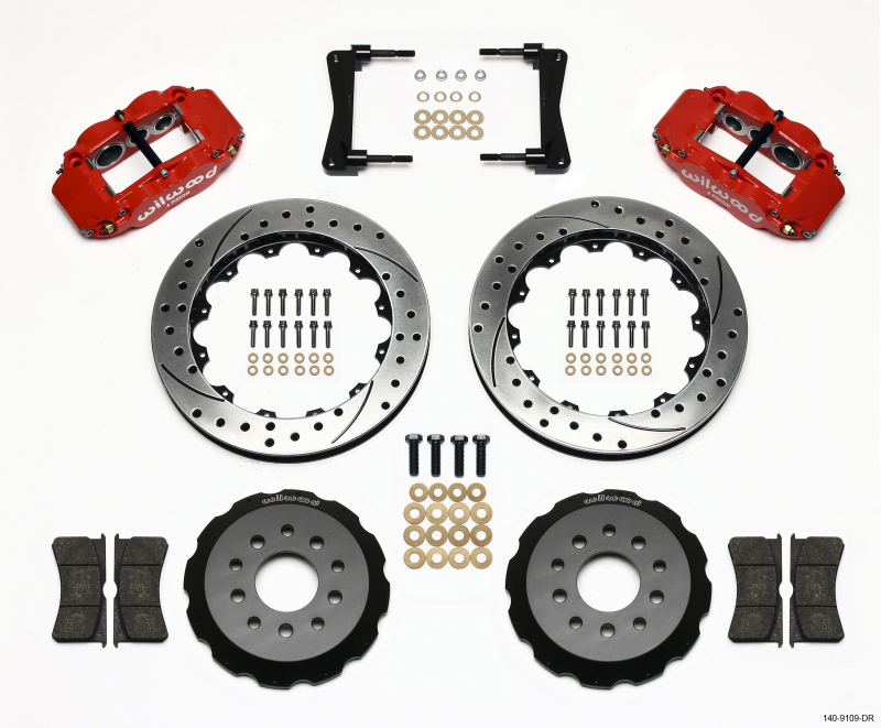 13.06 in. Narrow Superlite 6R Front Hat Kit with Drill 2005-2014 Mustang - Red