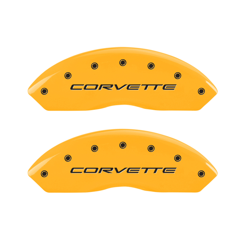 13007SCV5YL Engraved Front & Rear 4 Caliper Covers for C5 & Corvette Yellow Finish Black Channel