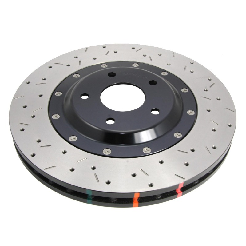 Front Drilled & Slotted 5000 Series Rotor Assembled with Black Hat for 2010 Plus Camaro V8 SS - 2 Piece
