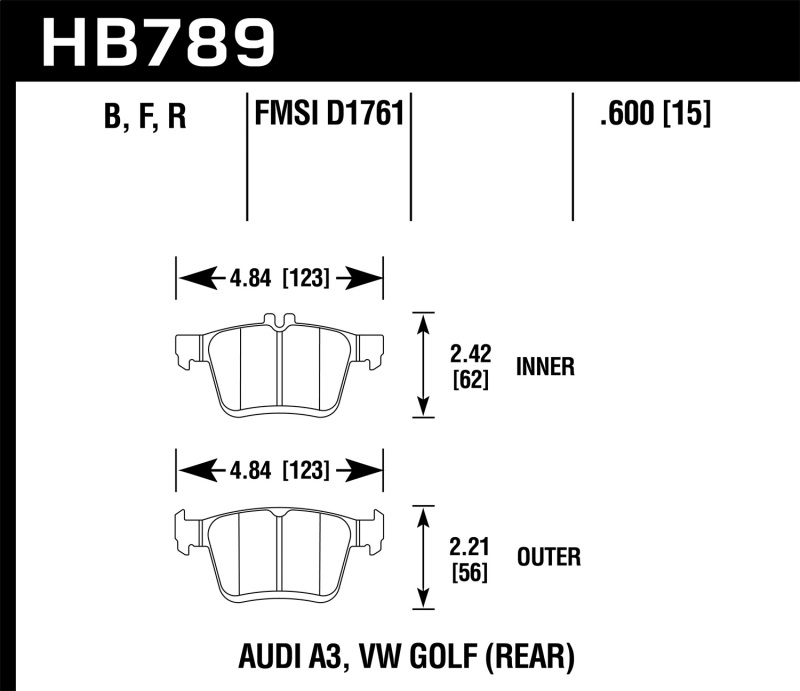Hawk Performance HB789B.600 HPS 5.0 Rear Brake Pads for 15-17 Audi A3-A3 Quattro