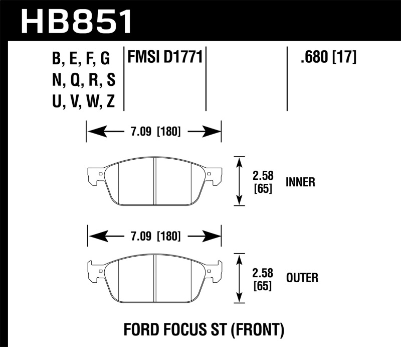 Hawk Performance HB851F.680 HPS Street Front Brake Pads for 15-16 Ford Focus ST