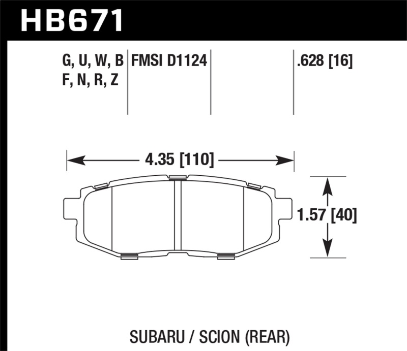 Hawk Performance HB671Z.628 Ceramic Rear Street Brake Pads for 11 Plus Subaru Legacy GT
