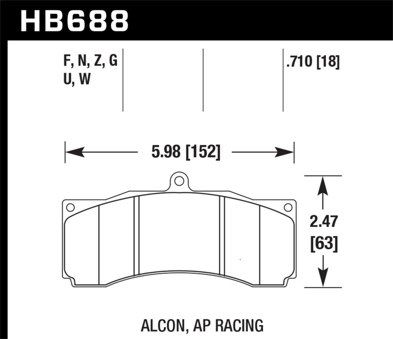 Hawk Performance HB688Z.710 Ceramic Racing Front Brake Pads with 0.7 in. for AP Racing & Alcon
