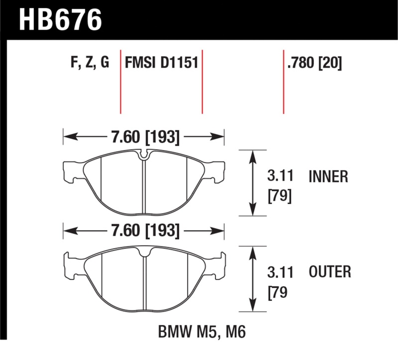 Hawk Performance HB676Z.780 Ceramic Street Front Brake Pads for 06-10 BMW M5 & M6