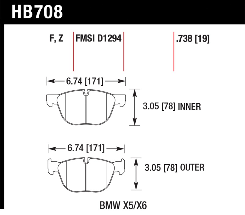 Hawk Performance HB708Z.738 Ceramic Front Street Brake Pads for 07-08 BMW X5 3.0si-4.8i & 09-13 X5 Xdrive & 08-13 X6 Xdrive