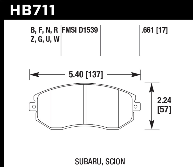 Front Street Brake Pads for 13 Subaru BRZ & 13 Scion FR-S HP Plus