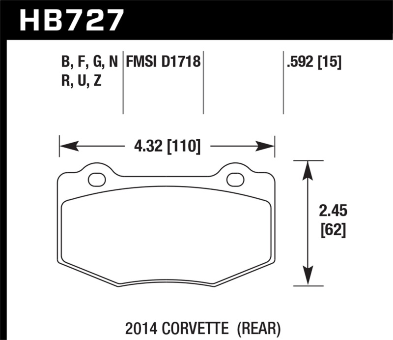 Hawk Performance HB727U.592 DTC-70 Rear Brake Pads for 2014 Chevrolet Corvette