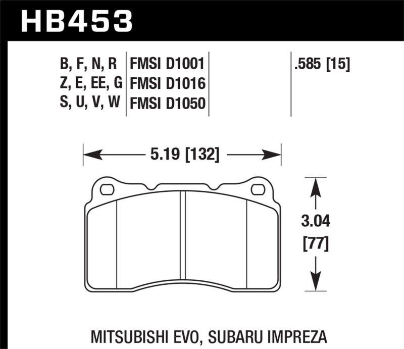 Hawk Performance HB453Q.585 Front Brake Pads for DTC-80 04-15 Subaru Impreza WRX-STI, 02-06-08-14 Mitsubishi Lancer Evo