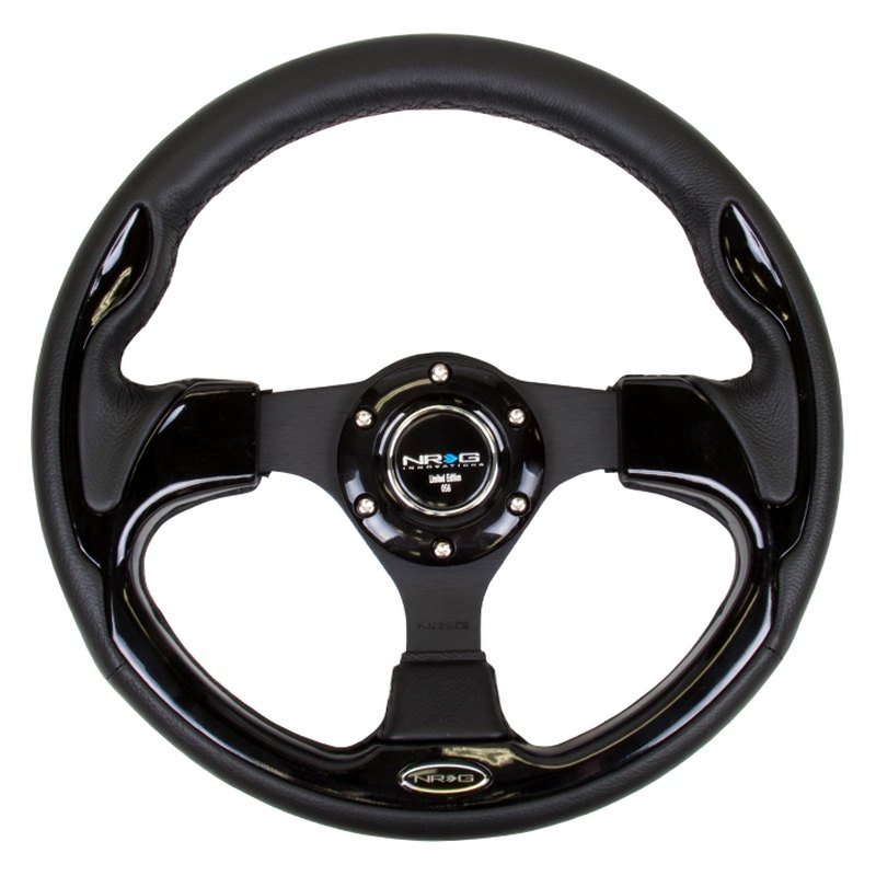 RST-001BK Reinforced Steering Wheel, Black with Gloss Black Trim - 320 mm
