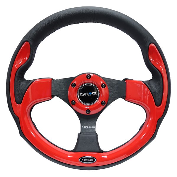 5 mm 3-Spoke Reinforced Steering Wheel, Black with Red Trim - 320 mm
