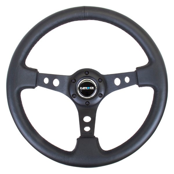 RST-006BK Spoke & Circle Cutouts Reinforced Steering Wheel, Black Leather with Black - 350 mm