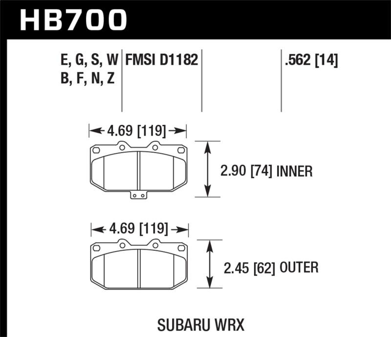 Hawk Performance HB700Z.562 Front Brake Pads for 2006-2007 Subaru WRX Performance Ceramic