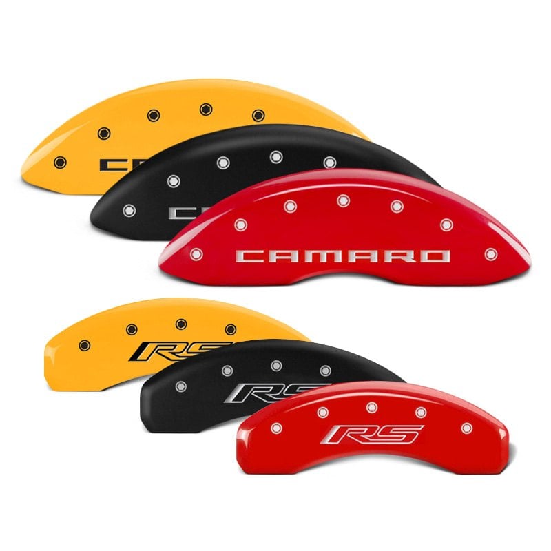 14240SCR5RD 4 Piece Caliper Covers Engraved Front Generation 5 & Camaro Engraved Rear Generation 5 & RS, Red & Silver Chrome