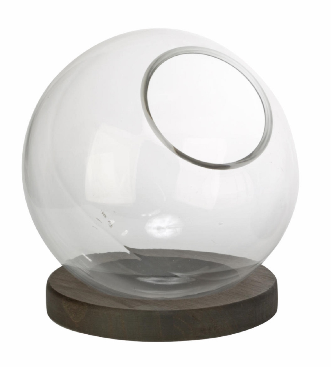 Picture of Tripar International 18627 Food Safe Glass Globe with Burnt Wood Base&#44; Clear - Large
